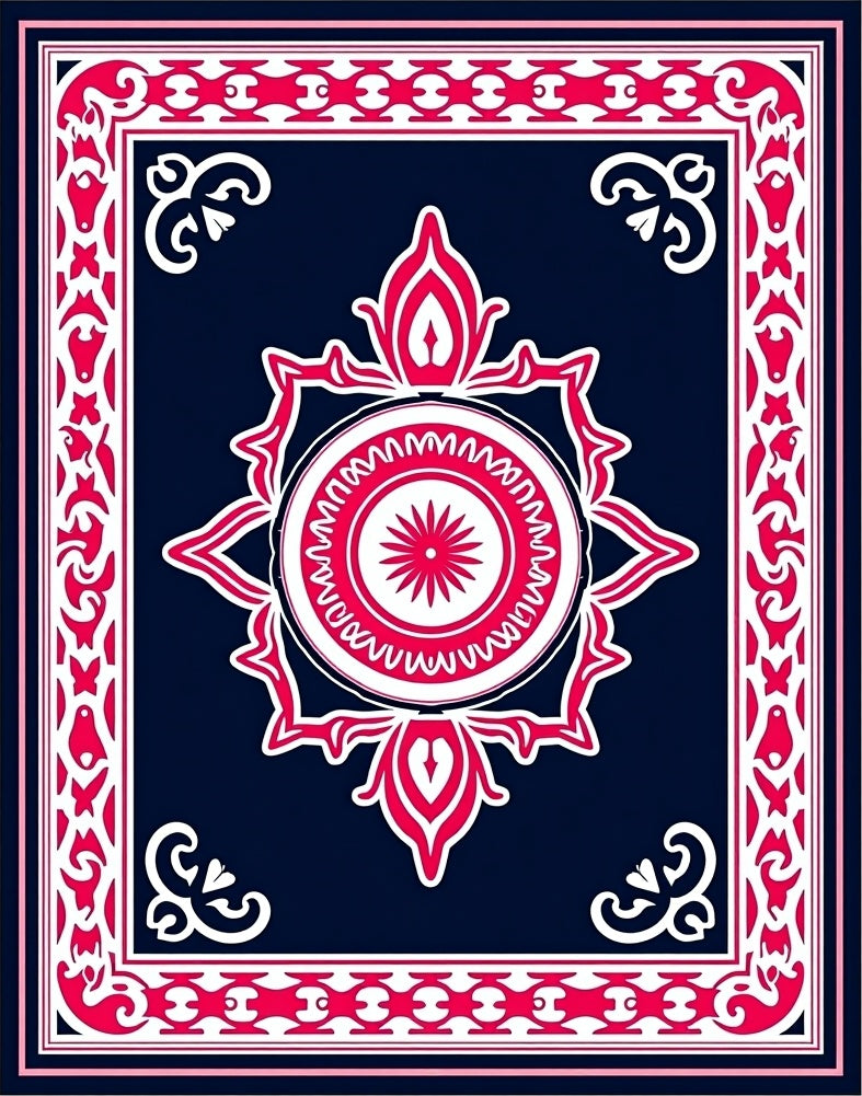 Crimson White Floral Medallion Navy Rug