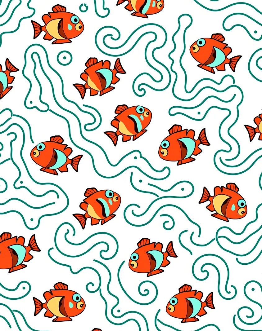 Orange Fish In Teal Swirls Rug