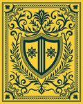 Golden Teal Heraldic Crest Floral Rug