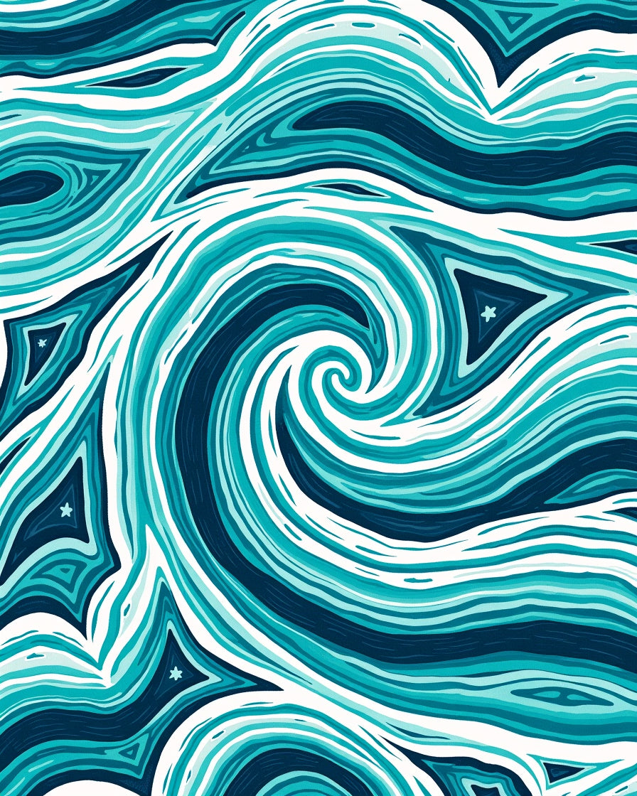 Aqua Blue Swirling Abstract Ocean Rug