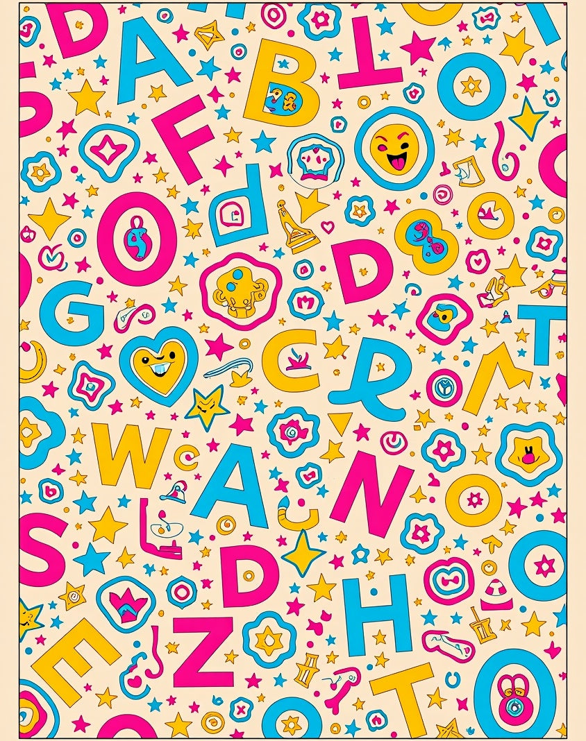 Alphabet Hearts Stars Fun Rug