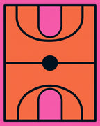 Retro Orange Pink Geometric Court Rug