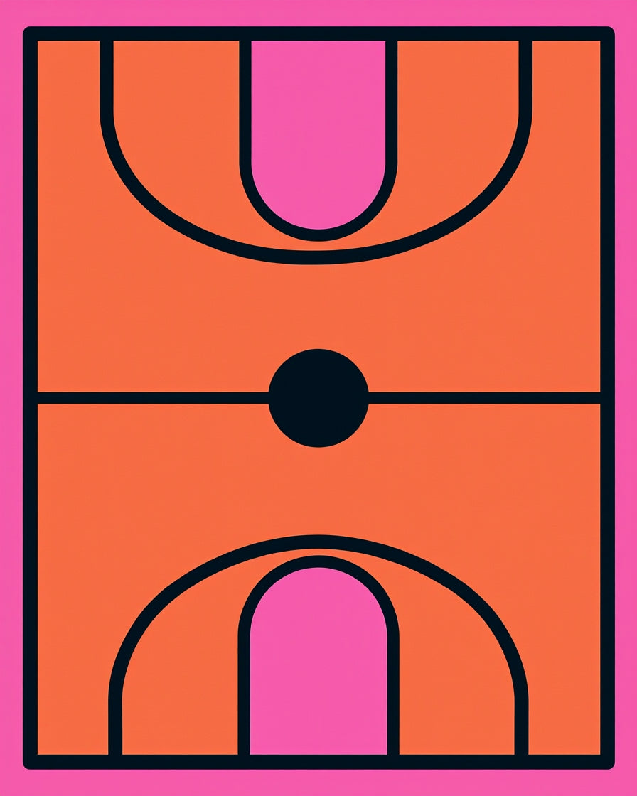 Retro Orange Pink Geometric Court Rug