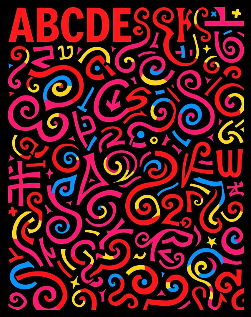 Playful Alphabet Swirls Colorful Rug