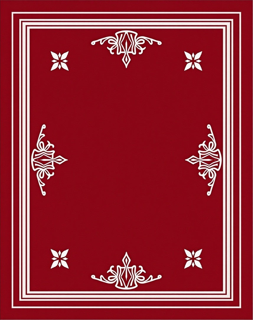 Crimson White Ornate Corner Floral Rug