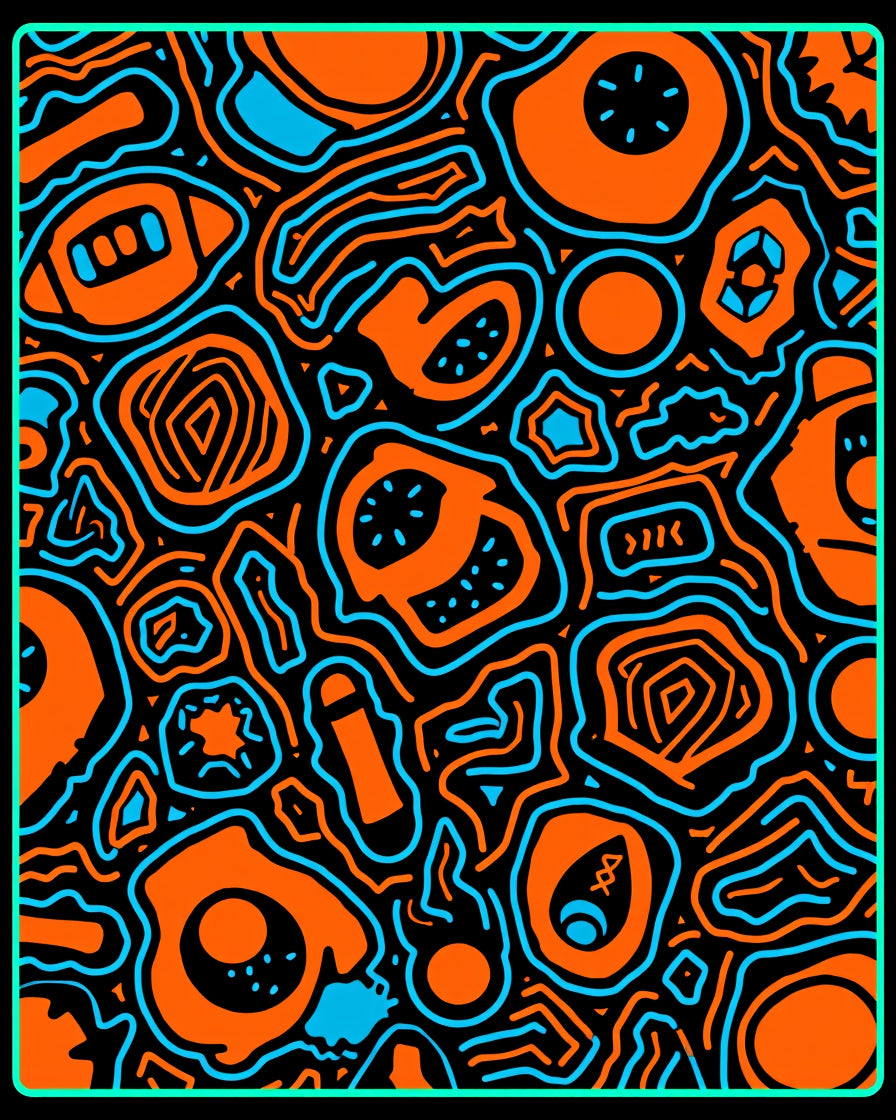 Vibrant Orange Blue Organic Flow Rug