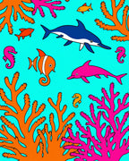 Bright Aqua Coral Seascape Dolphins Seahorses Rug