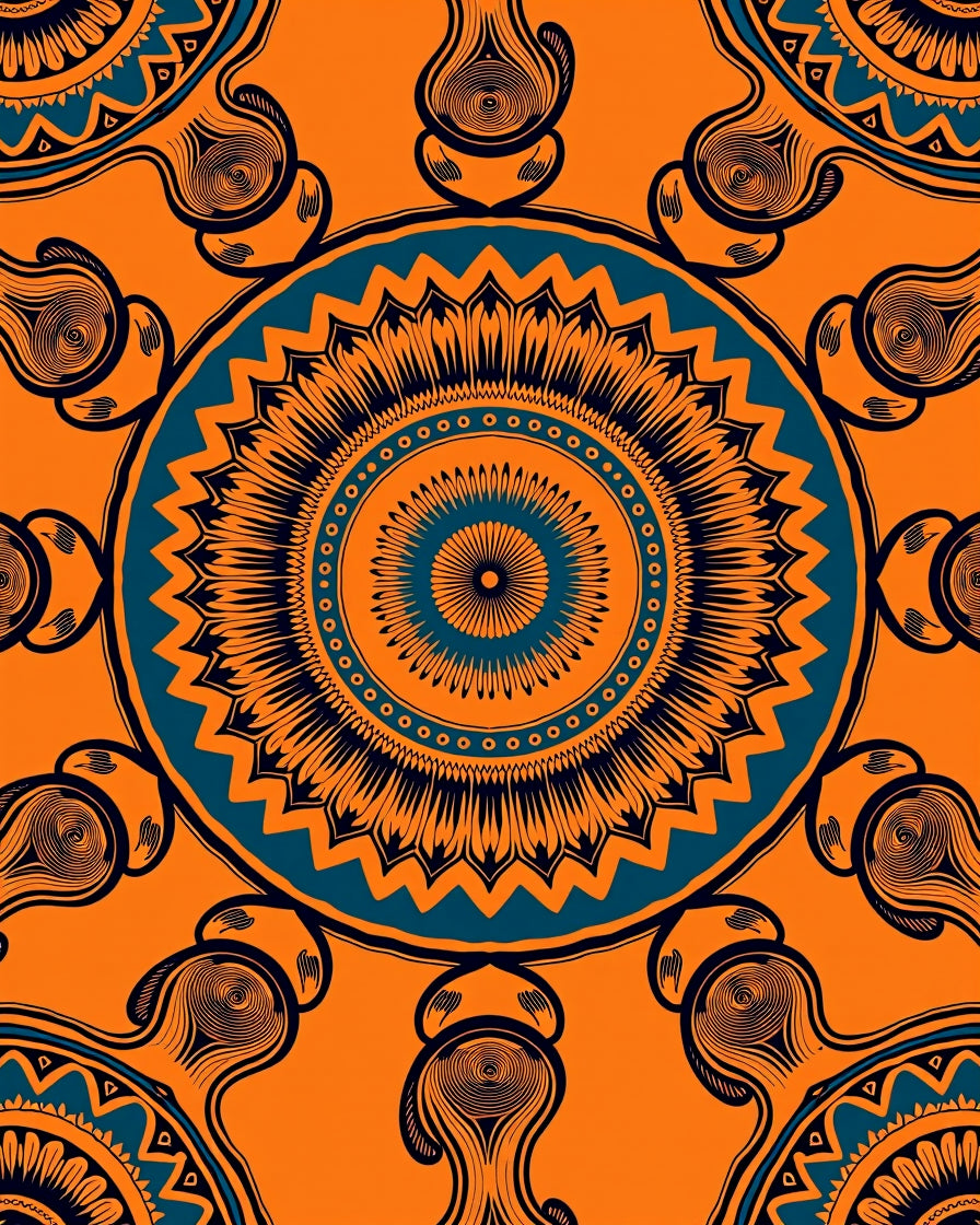 Radiant Orange Teal Mandala medallion Rug