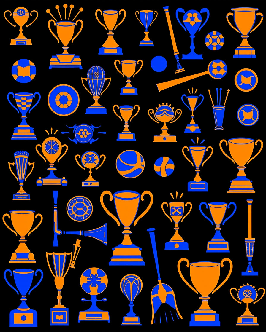 Orange Blue Sports Trophy Collection Rug