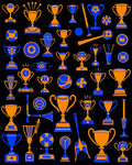 Orange Blue Sports Trophy Collection Rug