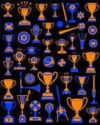 Orange Blue Sports Trophy Collection Rug