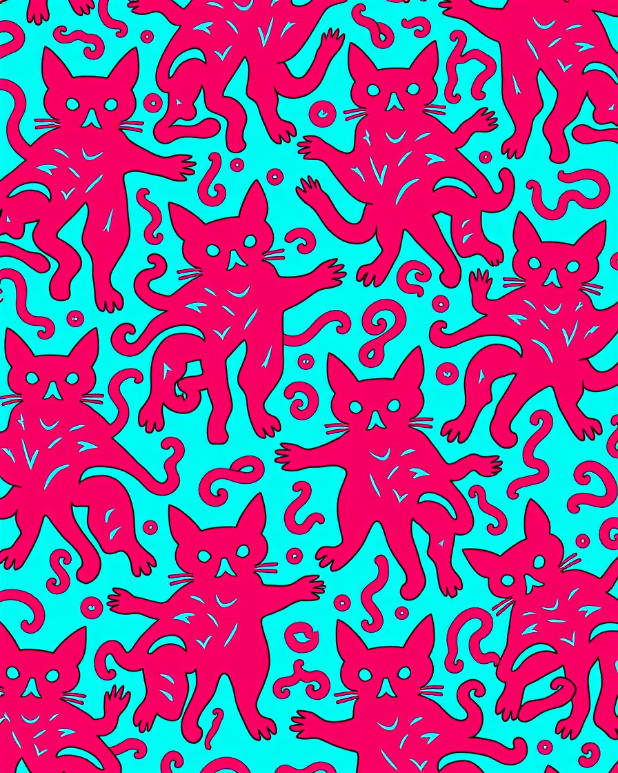 Radical Pink Feline Aqua Swirls Rug