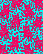 Radical Pink Feline Aqua Swirls Rug