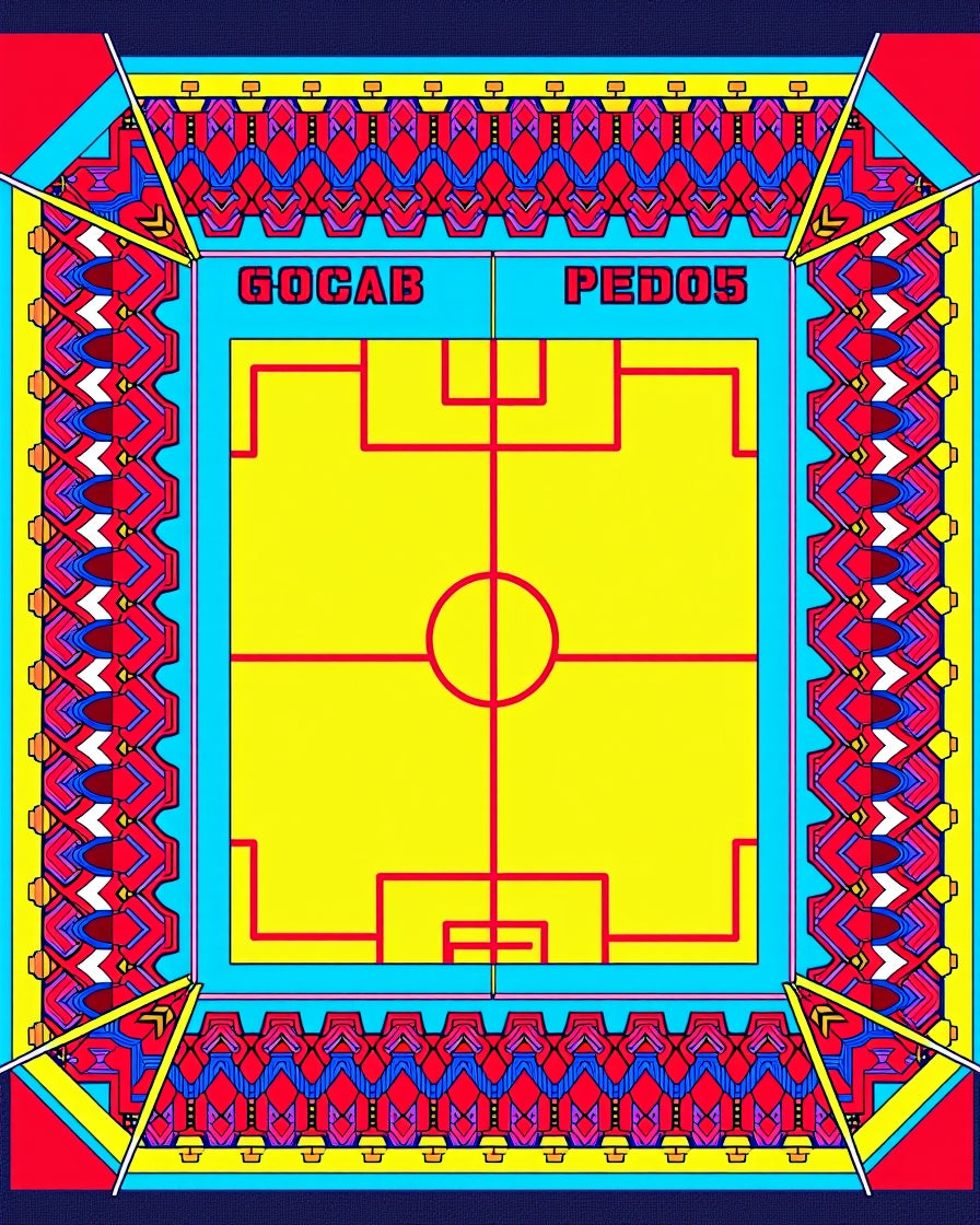 Bold Red Yellow Geometric Soccer Field Rug
