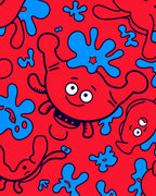 Red Blue Cartoonish Creature Splash Rug