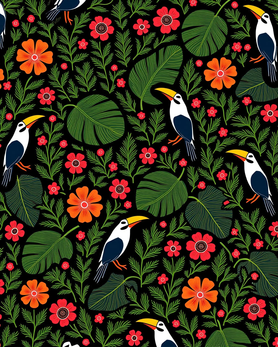 Tropical Toucan and Floral Garden Rug