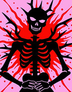 Black Skeleton With Red Fire Motif Rug