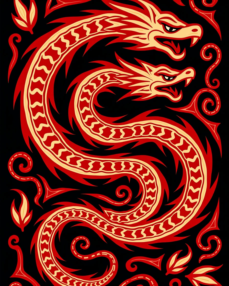 Bold Black Red Dragon Coil Rug