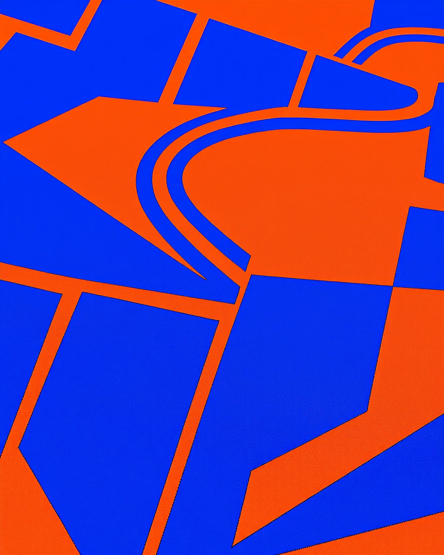 Vibrant Blue Orange Abstract Flow Rug