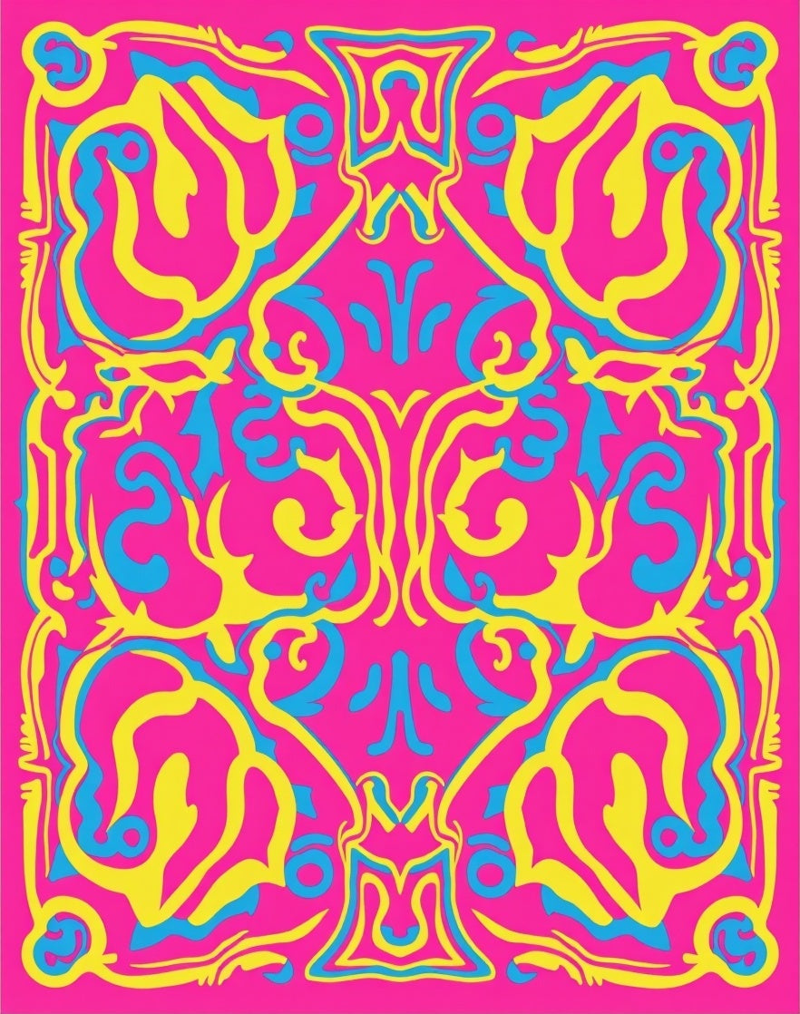 Vibrant Pink Yellow Blue Swirl Medallion Rug