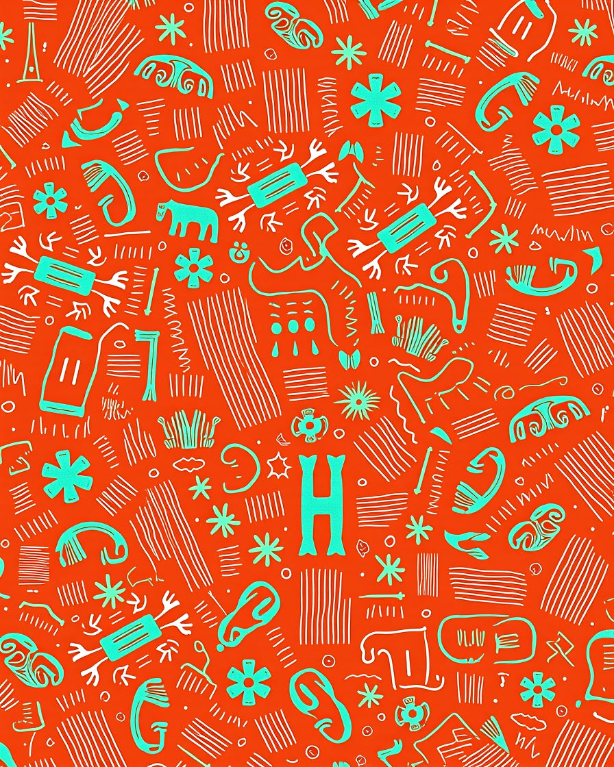 Orange Teal Abstract Primitive Creatures Rug