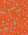 Orange Teal Abstract Primitive Creatures Rug