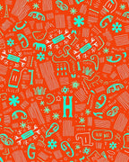 Orange Teal Abstract Primitive Creatures Rug