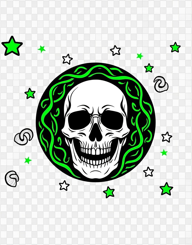 Neon Green Skull Celestial Star Rug