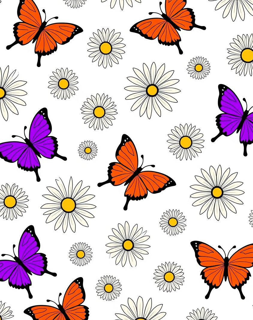Whimsical Orange Purple Butterfly Daisy Rug