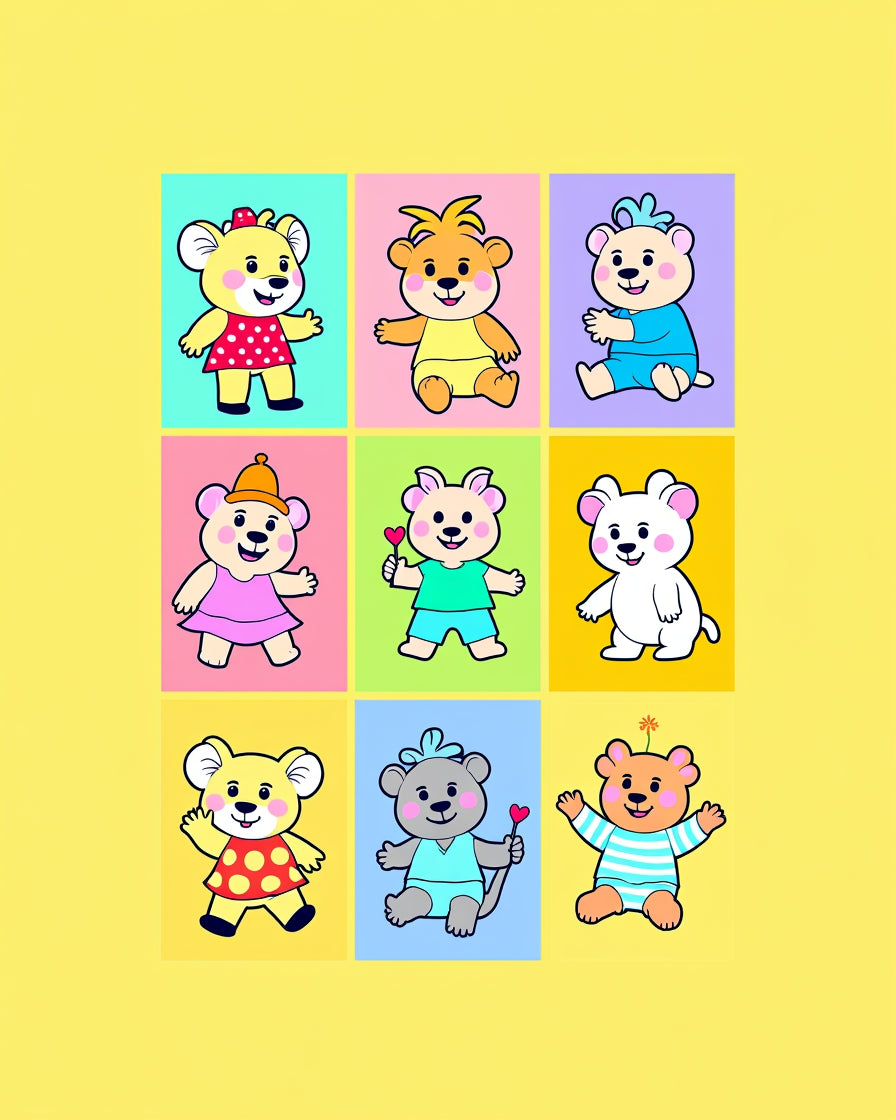 Playful Teddy Bears Grid With Squares Rug