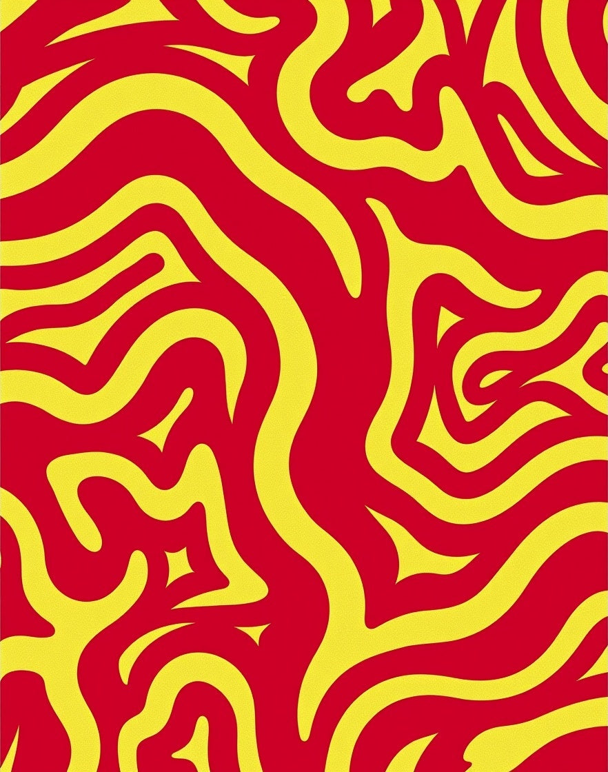 Crimson Yellow Flowing Abstract Rug