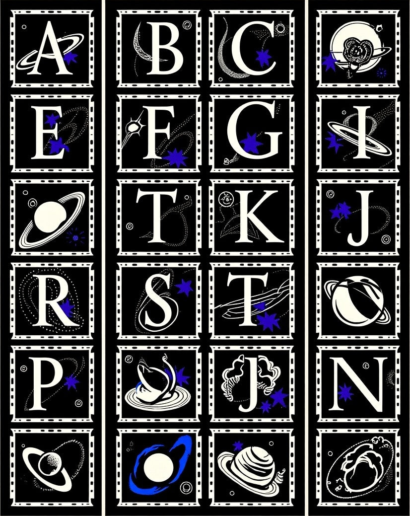 Cosmic Alphabet Blue Star Celestial Rug