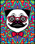 Groovy Pug with Red Glasses Bowtie Rug