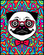 Groovy Pug with Red Glasses Bowtie Rug