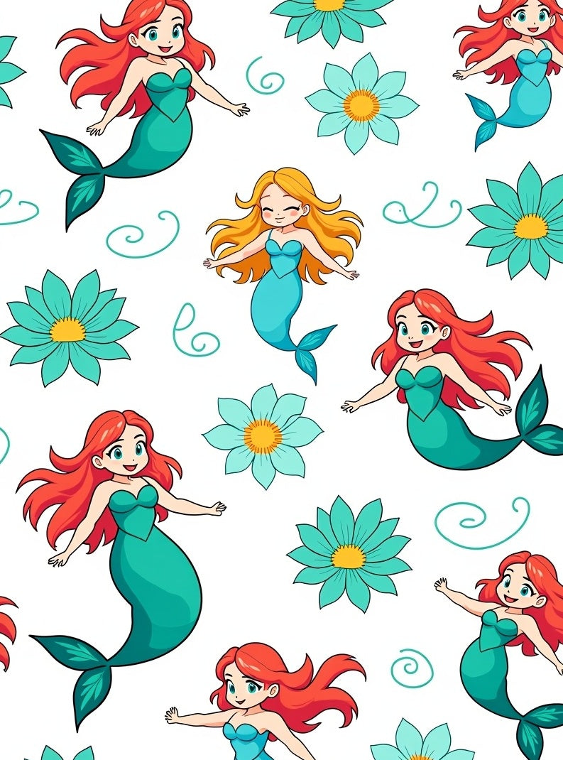 Charming Mermaid Floral Swirl Whimsy Art Rug