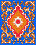 Vibrant Red Sunburst Scrollwork Inlay Rug