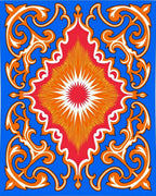 Vibrant Red Sunburst Scrollwork Inlay Rug