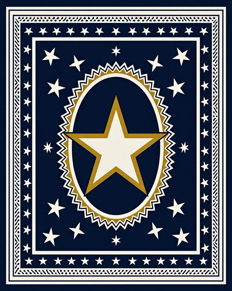 Navy White Gold Star Medallion Rug