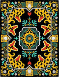 Black Yellow Red Teal Floral Medallion Rug