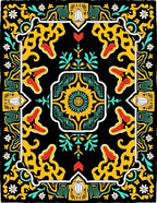Black Yellow Red Teal Floral Medallion Rug