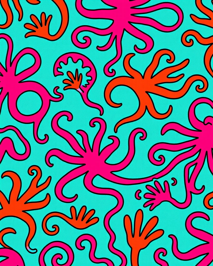 Bright Pink Orange Tentacle Aquatic Swirl Rug