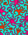 Bright Pink Orange Tentacle Aquatic Swirl Rug