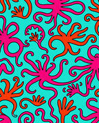 Bright Pink Orange Tentacle Aquatic Swirl Rug