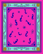 Bright Pink Seahorse Nautical Border Rug