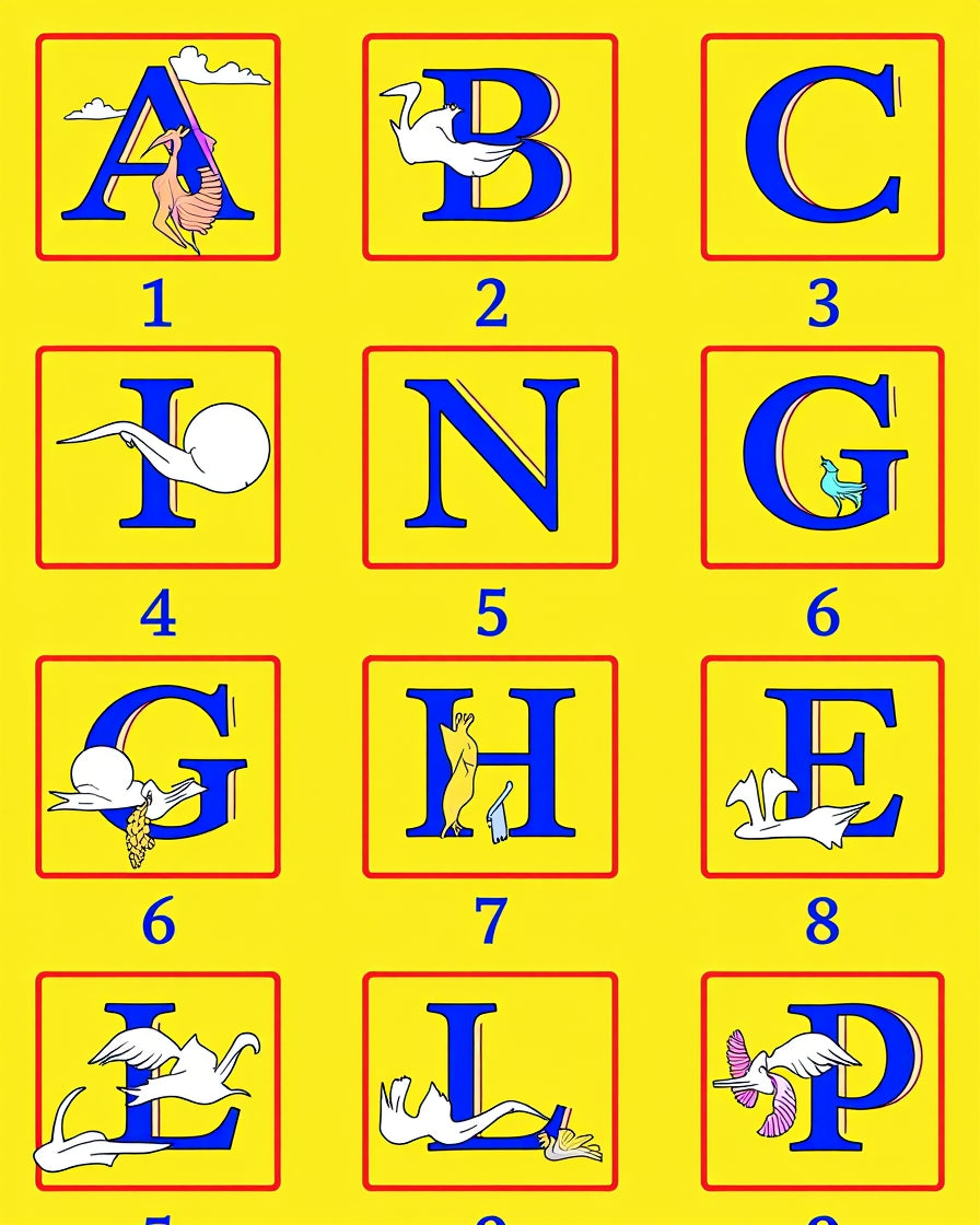Blue Alphabet Birds Yellow Rug