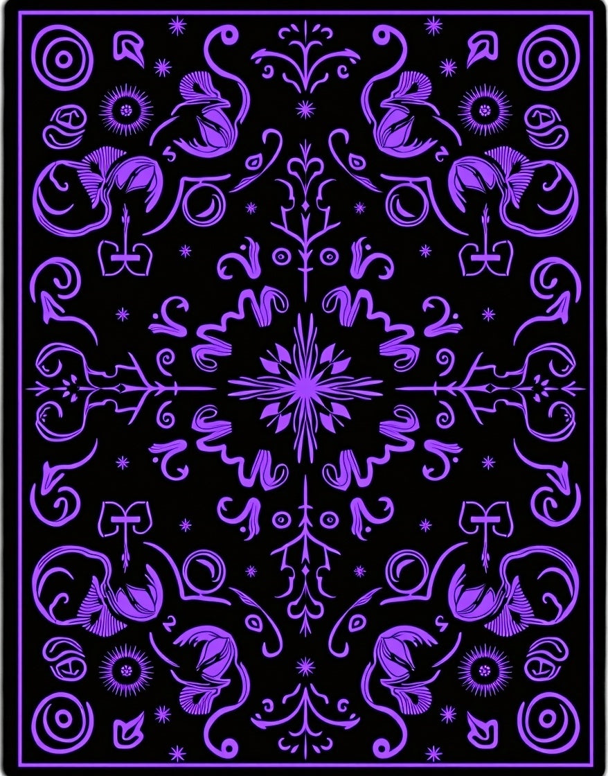 Vibrant Purple Black Symmetrical Floral Rug