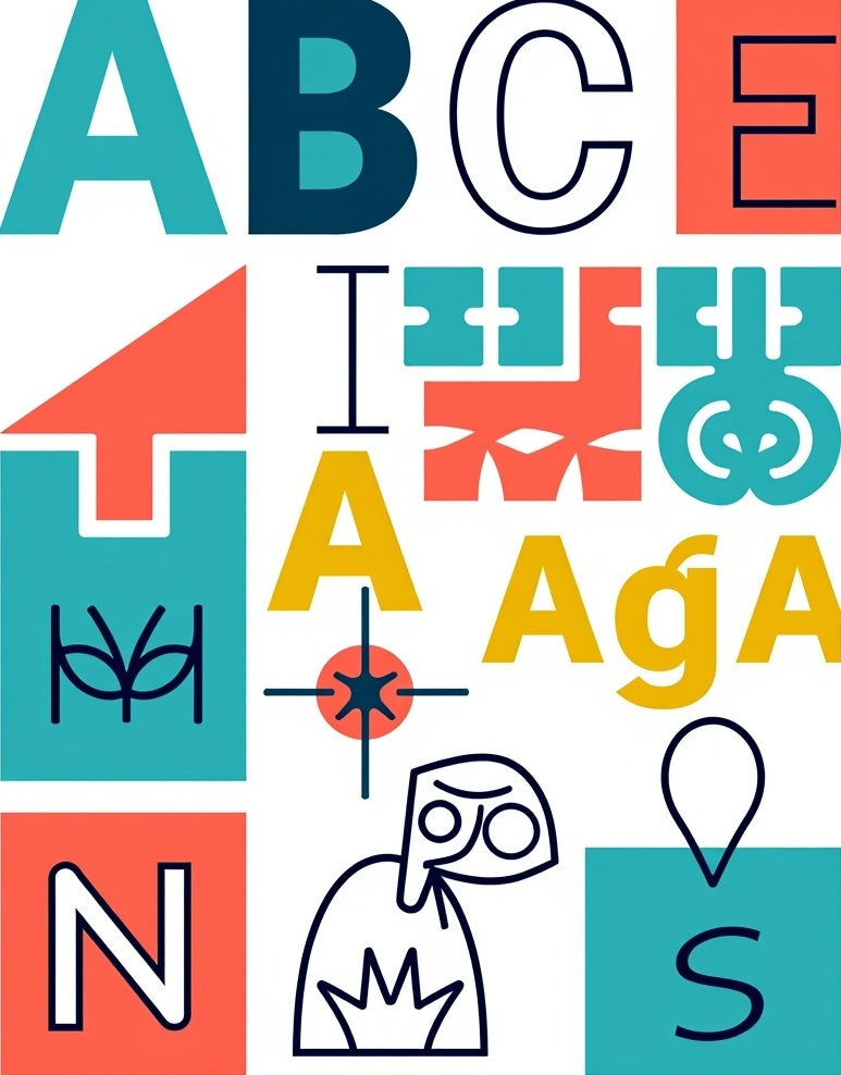 Colorful Abstract Alphabet Graphic Collage Rug