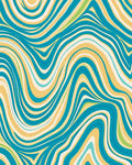 Aqua Yellow Swirl Abstract Lines Rug