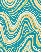 Aqua Yellow Swirl Abstract Lines Rug