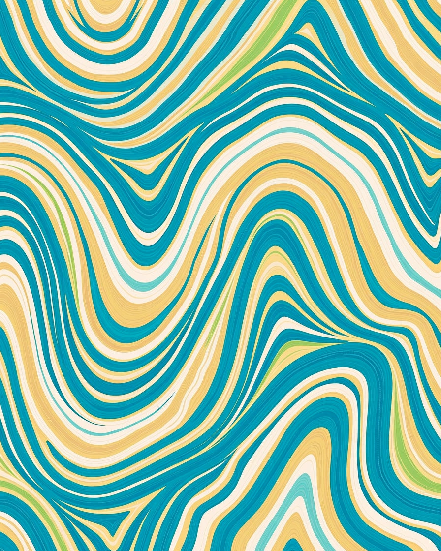 Aqua Yellow Swirl Abstract Lines Rug